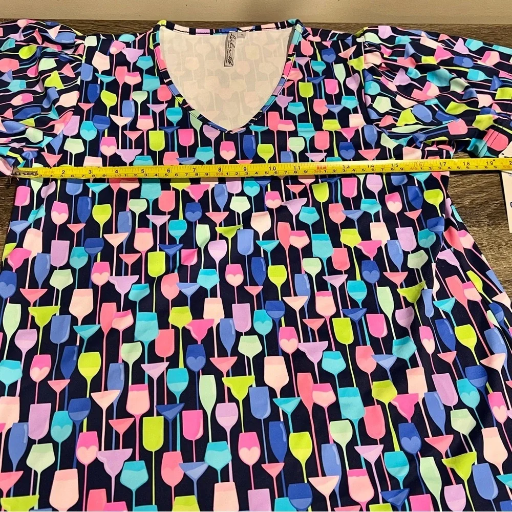 Lulu B UPF 50 Puff Sleeve Cooling Top Wine Glass Print Size Small NWT new resort - Picture 4 of 12
